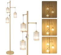 Rayofly Dimmable Floor Lamps for Living Room, 3-Lights Crystal Standing Lamps for Living Room, Gold Floor Lamp with Glass Lampshades, Modern Floor Lamp for Bedroom, Standard Tall Lamps for Office