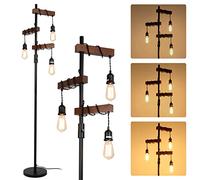 Rayofly Industrial Dimmable Floor Lamps, Farmhouse 3-Lights Wooden Standing Lamp, Vintage Tree Tall Light, E27 LED, Metal Black Brown Floor Lamp for Living Room, Bedroom, Sofa, Corner, Rustic Home