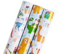 RayofSun Dinosaur Wrapping Paper Roll 17Inx10Ft 3 Rolls Mini Roll Red Green Blue Dinosaurs Happy Birthday Gift Wrap Paper for Boys, Girls, Kids Dino Party, Baby Shower, Christmas, Holiday