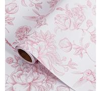 RayofSun Pink Floral Wrapping Paper Roll 17 in x 16.5 ft Mini Roll Vintage Toile Flower Gift Wrap Paper for All Occasion Wedding Birthday Bridal Shower Party Christmas