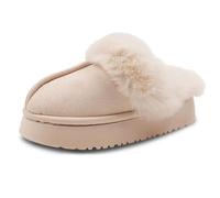 RAYORISA Girls Platform Slippers for Kids Fluffy Cozy Memory Foam Winter Fluffy Warm Soft Non-Slip Bedroom Slippers Indoor Outdoor, beige, 13-13.5 Little Kid