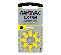 Rayovac Extra 10, 8 pieces, hearing aid batteries, high performance, zinc air batteries, 1 blister card, yellow - 10AUX-8XEMF