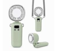 RAYPOW Portable Folding Hand Fan, 100 Speed Levels, 2600 mAh Rechargeable Battery, LED Display, USB-C, with Grey Strap, Table Fan for Travel and Office, Green