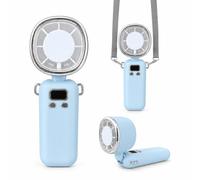 RAYPOW Portable Folding Hand Fan, 100 Speed Levels, 2600 mAh Rechargeable Battery, LED Display, USB-C, with Grey Strap, Table Fan for Travel and Office, White