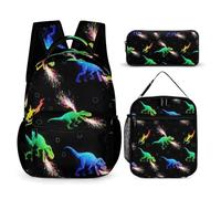 rayprint Backpack with Lunch Bag & Storage Bookbag Set Tyrannosaurus Rex Dinosaur Sparkles in Space (2) S et