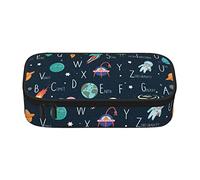 rayprint Big Capacity Pencil Case Box Space Cat and Letter Black School Pen Pouch for Boys Girls Kids Double Compartment Stationery Storage Pencil Bag with Zipper Pencil case