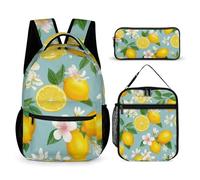 rayprint Bookbag Set with Lunch Box Makeup Bag Backpack Tropical Fruits Mint Green Leaves Flowers Watercolor Lemon B ox