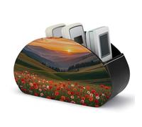 rayprint Cloud Garden at Sunset Remote Control Holder, TV Remote Caddy Storage Box, Leather Desktop Organizer, PU Pencil Holder, Stationary Organizer for Living Room Office (5 Compartments)