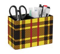 rayprint Contrast Rectangular Texture PU Leather Pen Holder Desk Organizer, 2-Compartment Pencil Container for Office, Home, Vanity Use