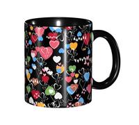 rayprint Happy San Valentine's Day Red Pinks Love Hearts Novelty Coffee Mugs 11 Oz Ceramic Tea Cup for Office Kitchen Gifts