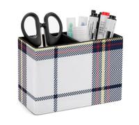 rayprint Modern Glitch Color Geometric Abstract Plaid PU Leather Pen Holder Desk Organizer, 2-Compartment Pencil Container for Office, Home, Vanity Use