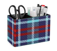 rayprint Tartan Colorful Contrast Plaid PU Leather Pen Holder Desk Organizer, 2-Compartment Pencil Container for Office, Home, Vanity Use