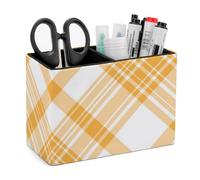 rayprint Wonderful Warm Yellow Tartan PU Leather Pen Holder Desk Organizer, 2-Compartment Pencil Container for Office, Home, Vanity Use