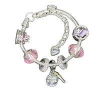 Rayroger Girls Magical Unicorn Bracelet, Sparkly Pink Crystal Beads Birthday Cake Charm Wish Candel Pendant for Kids Birthday Gift Chirldren Jewellery