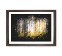Rays of Light Through an Autumn Forest Paint Splash Framed Print | A2 Walnut Framed Wall Art | Ready to Hang | Modern Landscape Picture | Living Room Bedroom Lounge Office