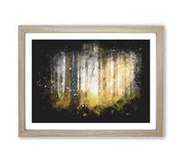 Rays Of Light Through An Autumn Forest Paint Splash Modern Art Framed Wall Art Print, Ready to Hang Picture for Living Room Bedroom Home Office Décor, Oak A3 (46 x 34 cm)