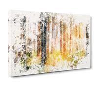 Rays Of Light Through An Autumn Forest Watercolour Canvas Print | Gallery Wrapped 30mm Frame Wall Art | 24x16 inches | Ready to Hang | Modern Landscape Picture | Living Room Bedroom Lounge Office