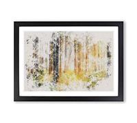 Rays of Light Through an Autumn Forest Watercolour Framed Print | A2 Black Framed Wall Art | Ready to Hang | Modern Landscape Picture | Living Room Bedroom Lounge Office