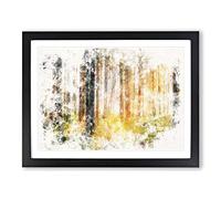 Rays Of Light Through An Autumn Forest Watercolour Modern Framed Print | A3 Black Framed Wall Art | Ready to Hang | Modern Landscape Picture | Living Room Bedroom Lounge Office