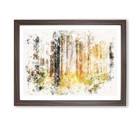 Rays Of Light Through An Autumn Forest Watercolour Modern Framed Print | A4 Walnut Framed Wall Art | Ready to Hang | Modern Landscape Picture | Living Room Bedroom Lounge Office