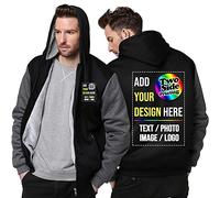 Raysent Custom Fleece Hoodie Jacket 2 Side Front Back Print Design Your Own Flannel Thick Winter Warm Thermal Zip up, Black/Deep Gray, S