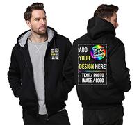 Raysent Custom Fleece Hoodie Jacket 2 Side Front Back Print Design Your Own Flannel Thick Winter Warm Thermal Zip up, Black, S