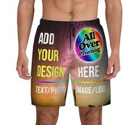 Raysent Personalized Men's Swim Trunks Add Design Your Own Text, Image, or Logo Quick-Dry Compression Lined Beach Shorts for Summer Holidays