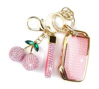 Rayslesan Sparkly Key Fob Cover with Cherry Keychain, Bling TPU Smart Key Case for Women, Compatible with Kia (5-Button), Pink