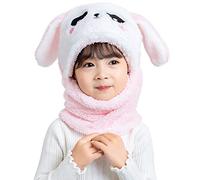 Rayson 2 in 1 Kids Winter Warm Scarf Hat Cute Plush Rabbit Cap Kids Balaclava Soft Breathable for Boys and Girls Outdoor Leisure and Warm（Pink）