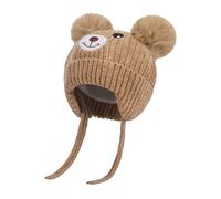 Rayson Kids Winter Warm Hat Baby Earflap Fleece Lined Knitted Cap Toddler Dual Pom-Pom Chenille Knitted Warm Hat Cute Bear Kids Winter Hat with Ear Flaps, Beige