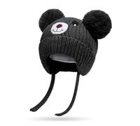 Rayson Winter Warm Hat Baby Earflap Fleece Lined Knitted Cap Toddler Dual Pom-Pom Chenille Knitted Warm Hat Cute Bear Kids Winter Hat with Ear Flaps,Black