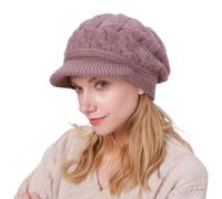 Rayson Women’s Fleece Thermal Knitted Beret Hat Solid Colour Striped Peaked Beanie Cap Baker Boy Hats Suitable for Autumn and Winter（Purple）
