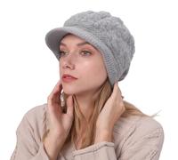 Rayson Women’s Fleece Thermal Knitted Beret Hat Solid Colour Striped Peaked Beanie Cap Baker Boy Hats Suitable for Autumn and Winter(Grey)