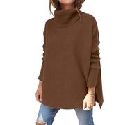 Rayson Women Turtleneck Knitted Jumpers Casual Solid Color Pullover Tops Long Batwing Sleeve Keep Warm in Winter Lapel Oversized Sweater(Brown,M)