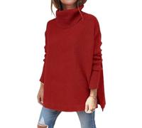 Rayson Women Turtleneck Knitted Jumpers Casual Solid Color Pullover Tops Long Batwing Sleeve Keep Warm in Winter Lapel Oversized Sweater(Red-Wine,L)