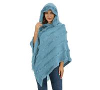 Rayson Womens Crochet Poncho with Fringe Soft Knitted Fluff Capes Solid Knitting Shawl Wrap Poncho Fringe Sweater Coats,Blue