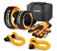 RAYTEEN 4x4 Off-Road Recovery Kit | Includes 33,000lbs x 20ft Tow Strap, 20,000lbs x 8.2ft Tree Saver, 2PCS 62,800lbs Bow Shackle, Recovery Gloves, Carry Bag | Suits for 4x4 Offroad UTV ATV Trucks