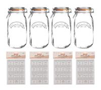 Rayware Kilner Clip Top Airtight Glass Jars 1.5 Litre & Pantry Labels Set