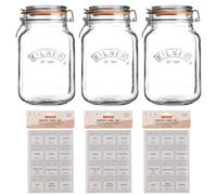 Rayware Kilner Square Clip Top Airtight Glass Jars 2 Litre & Pantry Labels Set