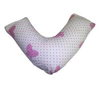 RAYYAN LINEN DOTTY BOW PINK WHITE V SHAPE PILLOWCASE FOR BACK & NECK SUPPORT, ORTHOPEDIC, PREGNANCY, MATERNITY, NURSING, FEEDING, RELAXING ETC (PRINTED V SHAPE PILLOWCASE ONLY)