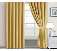 RAYYAN LINEN Pencil Pleat Blackout Curtains Pair with Free Tiebacks, Tape Top Thermal Insulated Blackout Curtains (Ochre Yellow, Width 46" X Drop 72")