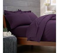RAYYAN LINEN PERCALE POLY-COTTON PLAIN DYED 3PCs FITTED BED SHEET + PILLOWCASES SINGLE 4FT SMALL DOUBLE KING SUPER KING SIZE (DOUBLE, AUBERGINE)