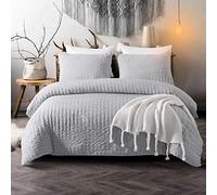 RAYYAN LINEN Seersucker Luxury Duvet Cover Bedding Set with Pillow Cases Ruffled Seersucker Texture (Silver Gray, Double)