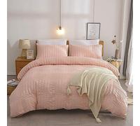 RAYYAN LINEN Seersucker Luxury Duvet Cover Bedding Set with Pillow Cases Ruffled Seersucker Texture (Blush Pink, Super King)