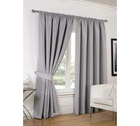 RAYYAN LINEN Thermal Pencil Pleat Blackout Tape Top Pair of Curtains With Free Tiebacks (46" X 54", Silver)
