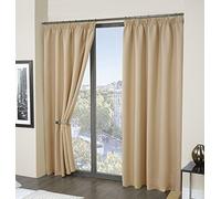 RAYYAN LINEN Thermal Pencil Pleat Blackout Tape Top Pair of Curtains With Free Tiebacks (46" X 72", Cream Natural Beige)