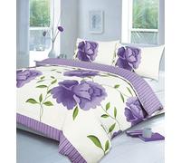 Rayyan Linen's Rosaleen 3-Piece Super King Duvet Set White Lilac with Duvet Cover and Pillowcases