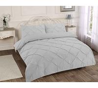 RAYYANLINEN 3PCs PINTUCK PLEATED DUVET COVER BEDDING SET WITH PILLOWCASES (Grey Silver, SINGLE)