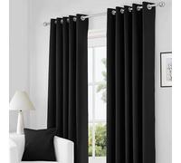 RayyanLinen Readymade Blackout Thermal Eyelet Ring Top Pair of Curtains Including 2 free Tiebacks (BLACK, Width 46" x Drop 72")