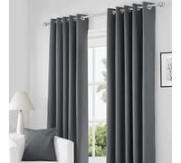 RayyanLinen Readymade Blackout Thermal Eyelet Ring Top Pair of Curtains Including 2 free Tiebacks (CHARCOAL GREY, Width 66" x Drop 54")